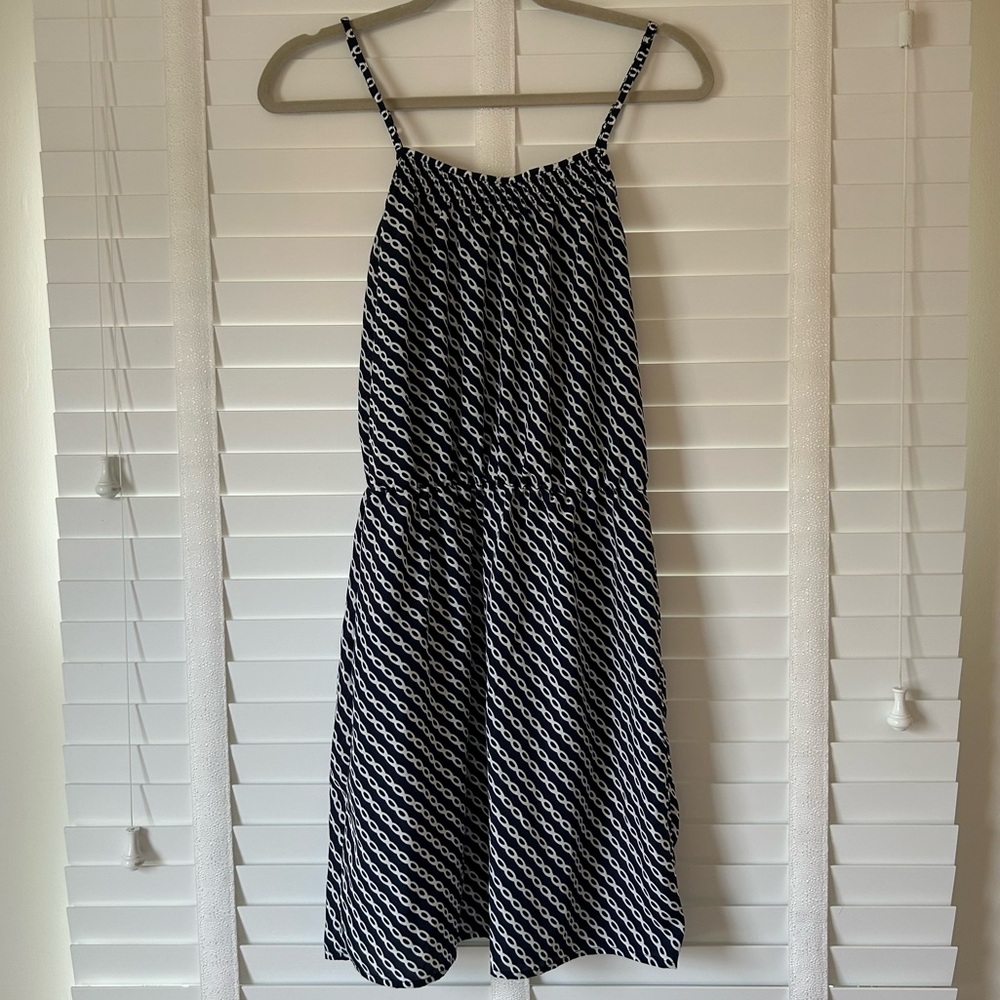 Gap Mini Dress Navy Blue Chain Link Pattern Nautical Sleeveless Summer Medium